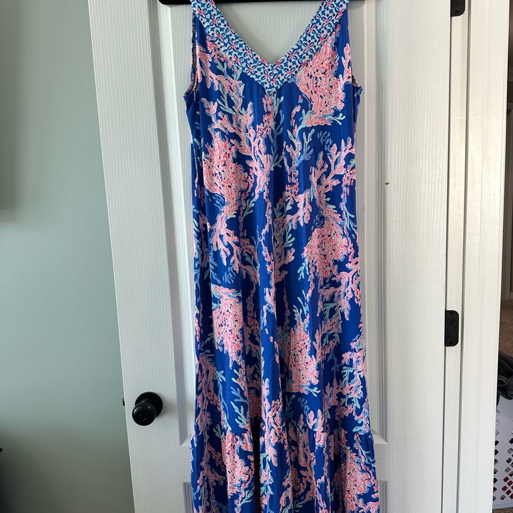 NWT size L Lilly Pulitzer Madsen Midi Dress Borealis Blue